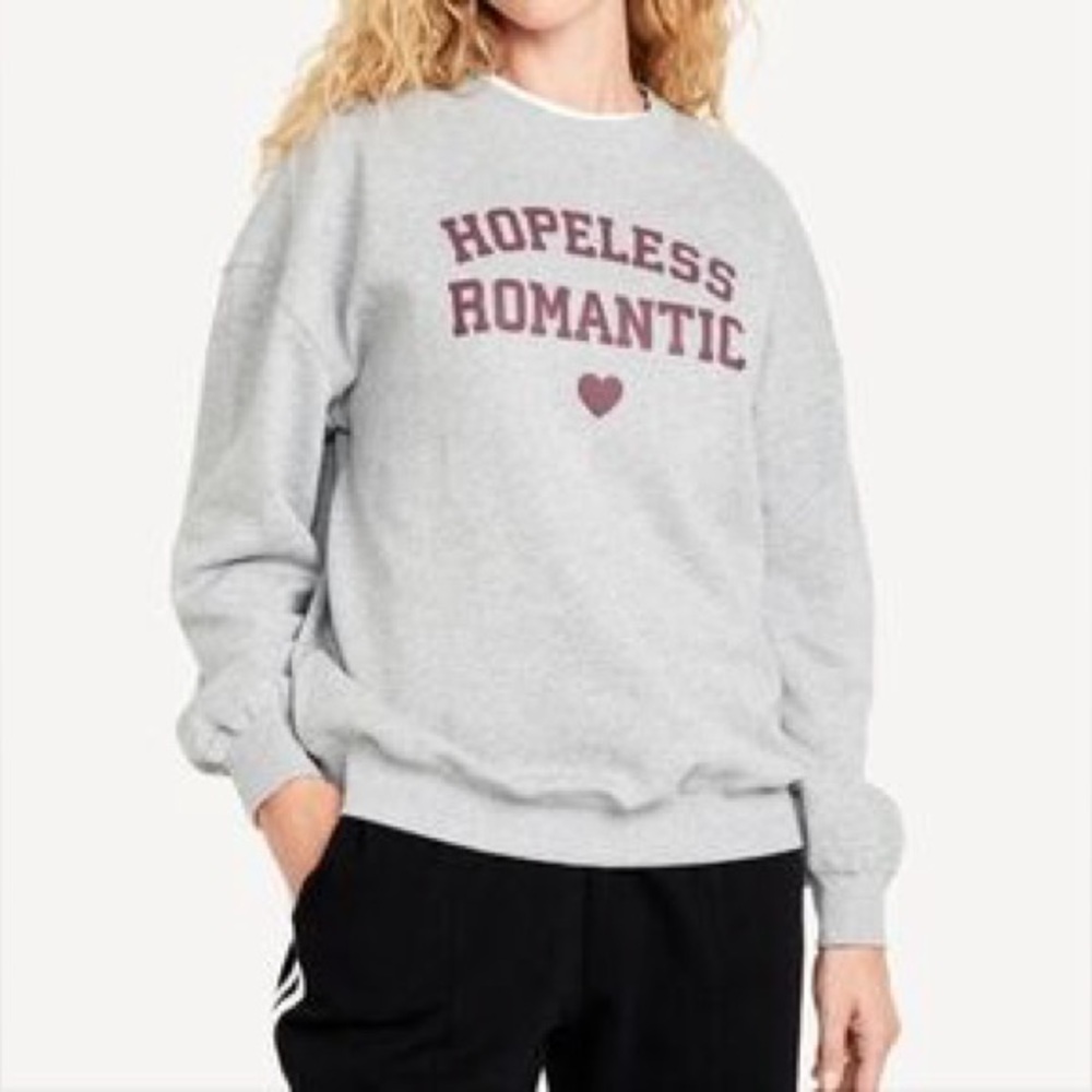 Old Navy SoComfy ‘Hopeless Romantic' Oversized Grey Crewneck Sweatshirt Size L
